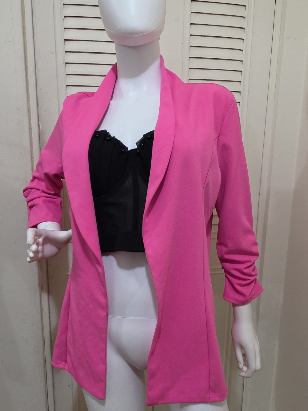 Women's Hot Pink Open-Front Blazer - Sleek Draped Collar
